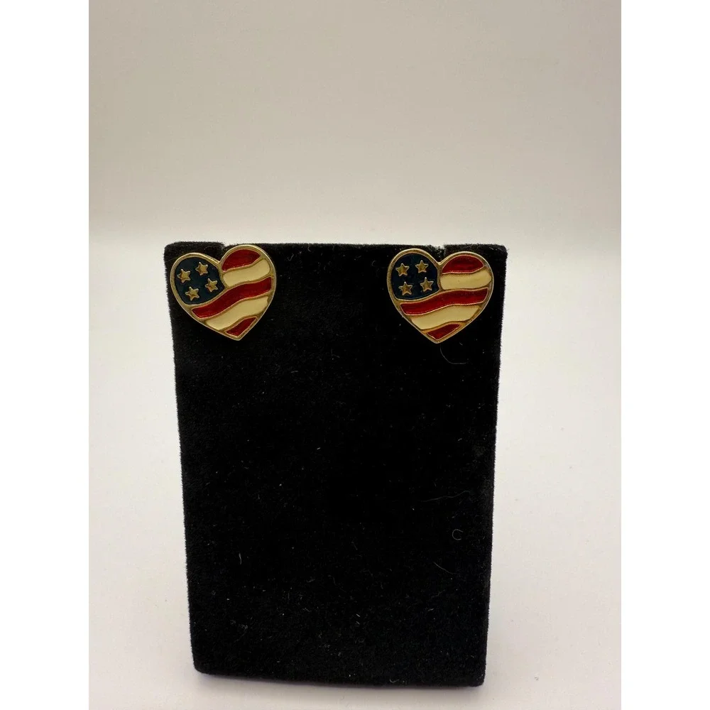 Vintage Avon Patriotic Heart Earrings – Red White Blue Novelty Jewelry‎